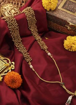 Antique Gold Lakshmi Necklace with Beaded Layers 4