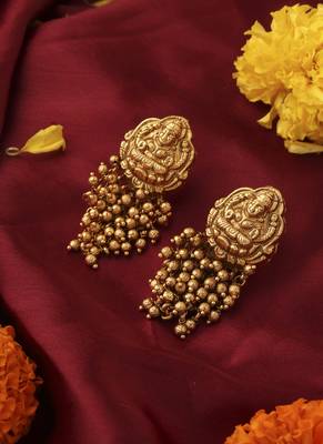 Antique Gold Lakshmi Necklace with Beaded Layers 5