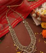 Long Lakshmi Coin Necklace Set with Lakshmi Motif - Temple Jewelry
