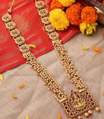 Long Pearl Necklace with Rectangle Lakshmi Pendant