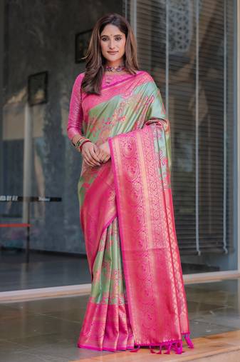 Dharmavaram silk in full zari base with rich pallu and brocade blouse