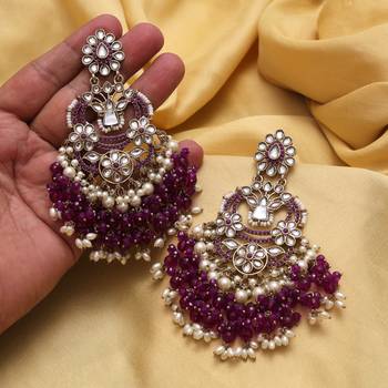 Purple color pakistani kundan earrings 2