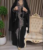 Black color luxurious Handmade Moroccan Kaftan with Embroidered zari work hijab.
