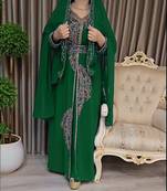 Dark Green color luxurious Handmade Moroccan Kaftan with Embroidered zari work hijab.