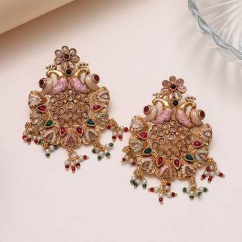 Multi color rajwadi matte gold earrings 1