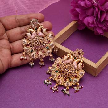 Multi color rajwadi matte gold earrings 2