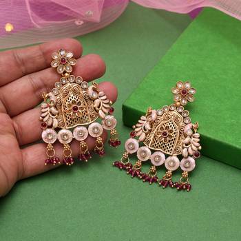 Rani color rajwadi matte gold earrings 2