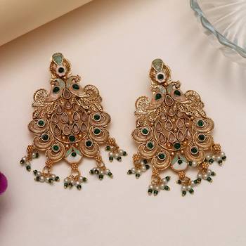 Green color rajwadi matte gold earrings 1