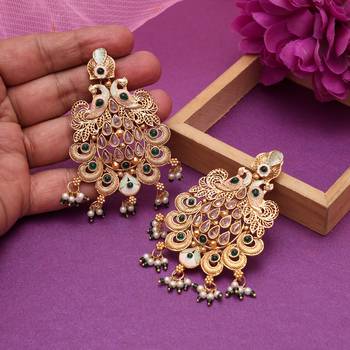 Green color rajwadi matte gold earrings 2
