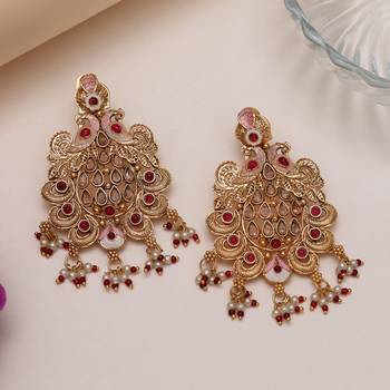 Rani color rajwadi matte gold earrings 1
