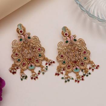 Multi color rajwadi matte gold earrings 1