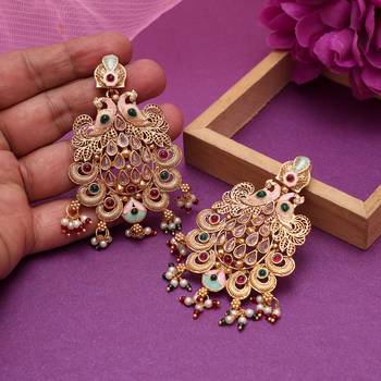 Multi color rajwadi matte gold earrings 2