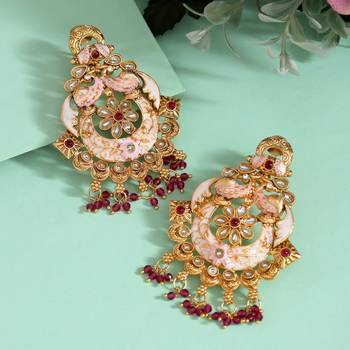Rani color kundan meenakari earrings 1
