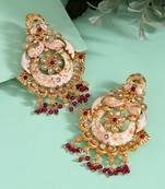 Rani color kundan meenakari earrings