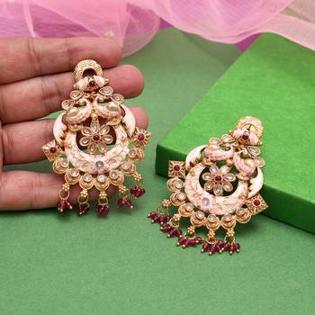 Rani color kundan meenakari earrings 2