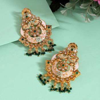 Green color kundan meenakari earrings 1