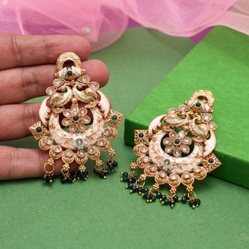 Green color kundan meenakari earrings 2