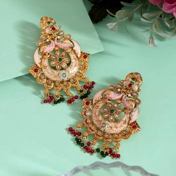 Rani & green color kundan meenakari earrings 1