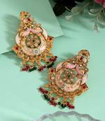 Rani & green color kundan meenakari earrings