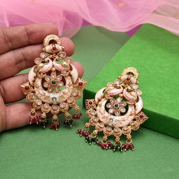 Rani & green color kundan meenakari earrings 2