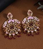 Rani color kundan meenakari earrings