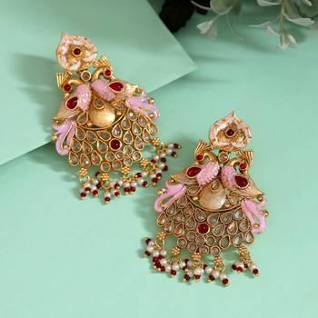 Maroon color kundan meenakari earrings 1