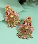 Maroon color kundan meenakari earrings