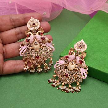 Maroon color kundan meenakari earrings 2