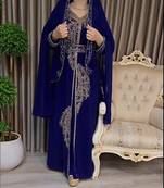 Navy Blue color luxurious Handmade Moroccan Kaftan with Embroidered zari work hijab.