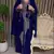 Navy Blue color Handmade Moroccan Kaftan with Embroidered zari work hijab