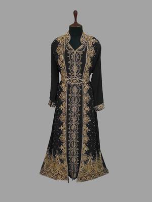 Black embroidered georgette islamic kaftans With Sun-proof hijab 1