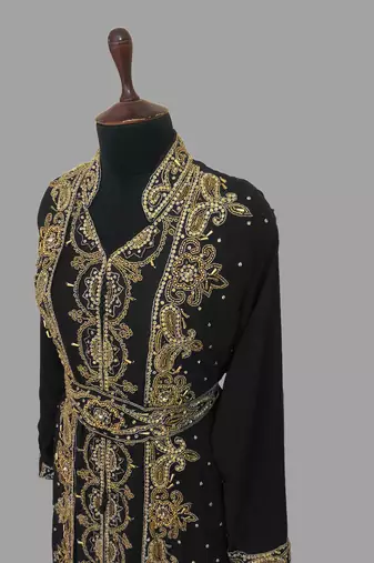 Black embroidered georgette islamic kaftans With Sun-proof hijab