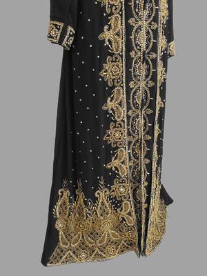 Black embroidered georgette islamic kaftans With Sun-proof hijab 4