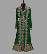 Dark Green embroidered georgette islamic kaftans With Sun-proof hijab.