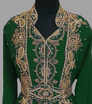 Dark Green embroidered georgette islamic kaftans With Sun-proof hijab 2