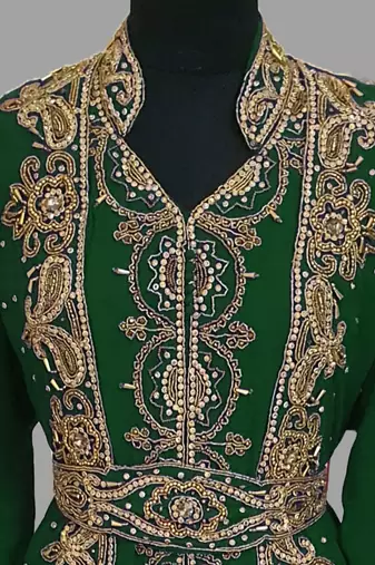 Dark Green embroidered georgette islamic kaftans With Sun-proof hijab