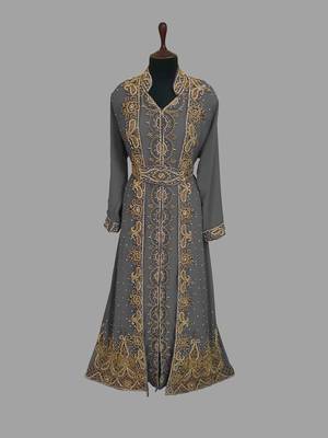 Grey embroidered georgette islamic kaftans With Sun-proof hijab 1