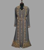 Grey embroidered georgette islamic kaftans With Sun-proof hijab.