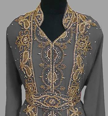 Grey embroidered georgette islamic kaftans With Sun-proof hijab 2