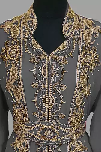 Grey embroidered georgette islamic kaftans With Sun-proof hijab