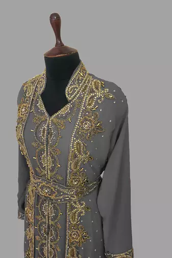 Grey embroidered georgette islamic kaftans With Sun-proof hijab