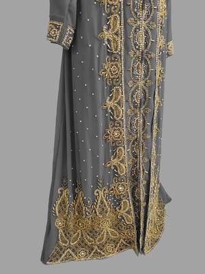 Grey embroidered georgette islamic kaftans With Sun-proof hijab 4