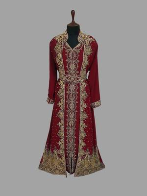 Maroon embroidered georgette islamic kaftans With Sun-proof hijab 1