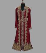 Maroon embroidered georgette islamic kaftans With Sun-proof hijab.