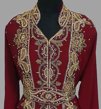 Maroon embroidered georgette islamic kaftans With Sun-proof hijab 2