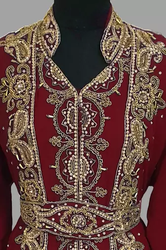 Maroon embroidered georgette islamic kaftans With Sun-proof hijab