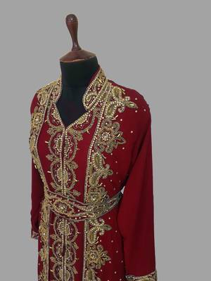 Maroon embroidered georgette islamic kaftans With Sun-proof hijab 3