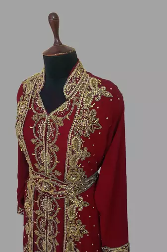 Maroon embroidered georgette islamic kaftans With Sun-proof hijab