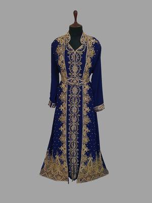 Navy-Blue embroidered georgette islamic kaftans With Sun-proof hijab 1