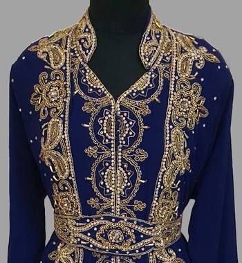 Navy-Blue embroidered georgette islamic kaftans With Sun-proof hijab 2